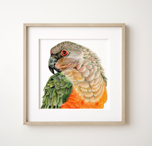 Art Print | Red Bellied Parrot | 12" x 12" (frame/matboard not included)